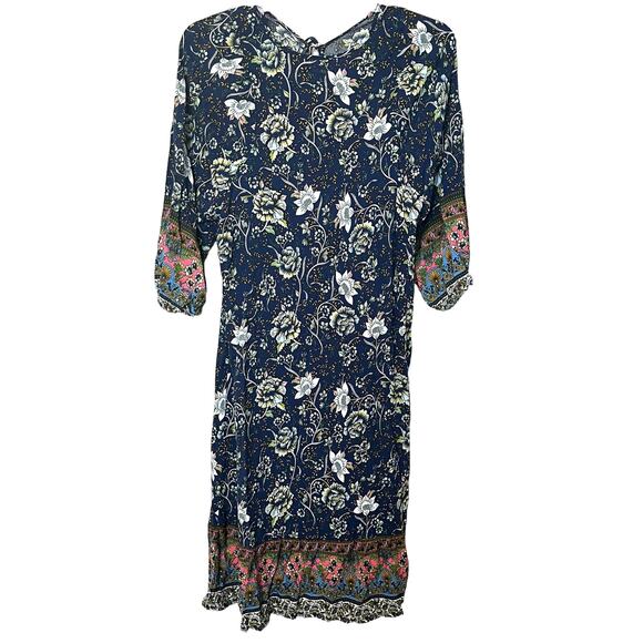 C + D + M ABOVE ANKLE V-NECK TUNIC DRESS, WOMENS, XL-NAVY WITH MULTICOLOR FLORAL - Picture 5 of 10